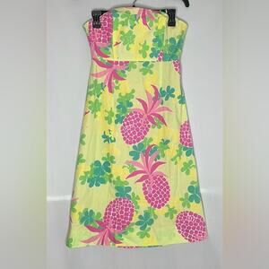 Lilly Pulitzer vintage cotton strapless dress in yellow and pink pineapple print